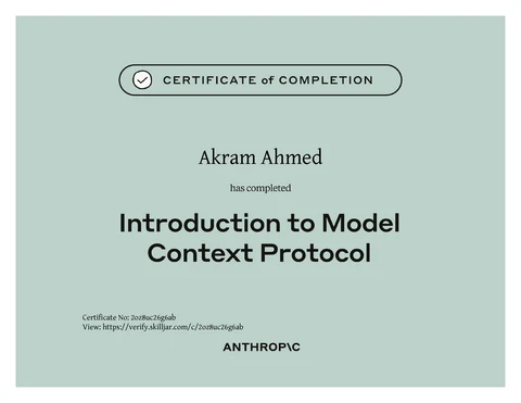 Anthropic Academy certificate of completion: Introduction to Model Context Protocol